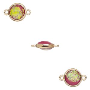 Link, Opalized Ice™, "opal" (resin) and gold-finished brass, light purple, 9.5mm double-sided round. Sold per pkg of 6.