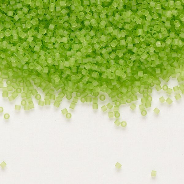 Seed bead, Delica®, glass, pkg/7.5g, #15 round, translucent matte lime (DBS-1266). image number 0