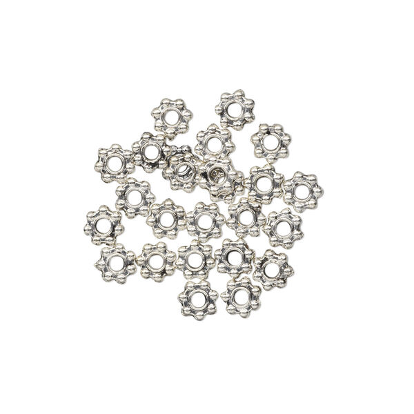 Bead, antiqued "pewter" (zinc-based alloy), 4x1mm beaded rondelle. Sold per pkg of 24. image number 0
