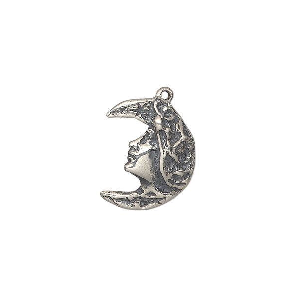 Charm, antiqued sterling silver, 17x14mm goddess moon face. Sold individually. image number 0