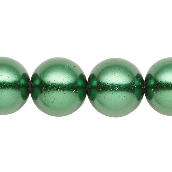 Bead, glass, opaque forest green, 15-16mm round. Sold per 15-1/2" to 16" strand. image number 0