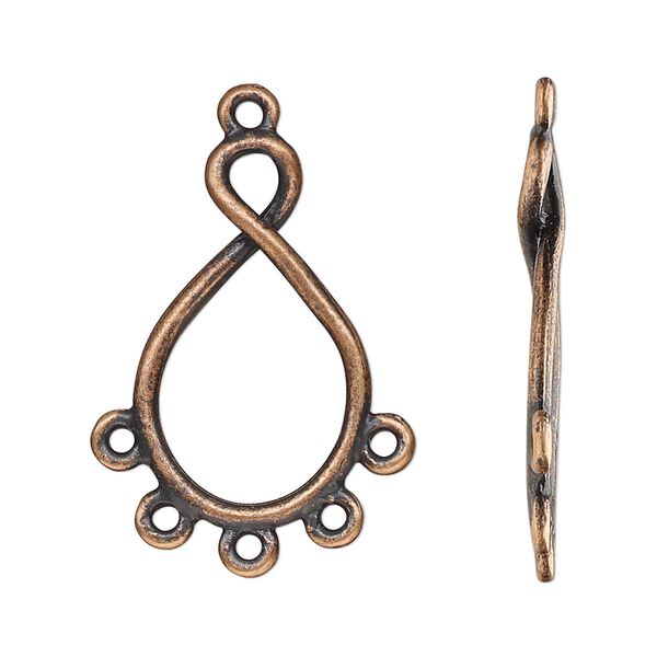 Drop, antique copper-finished "pewter" (zinc-based alloy), 26x16mm double-sided open twist with 5 closed loops. Sold per pkg of 10. image number 0