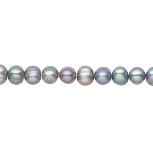 Freshwater pearl 1pkg1, semi-round, 15.5-16 inch silver peacock 5-6mm cultured
