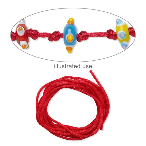 Cord, Satinique&trade;, satin, red, 2mm regular. Sold per pkg of 10 feet. image number 0