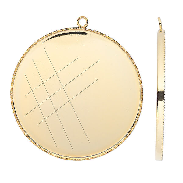 Focal, gold-plated brass, 39mm round with beaded edge and 38mm round bezel setting. Sold per pkg of 2. image number 0
