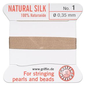 Thread, Griffin, silk, beige, size #1. Sold per 2-meter card (approximately 78 inches).