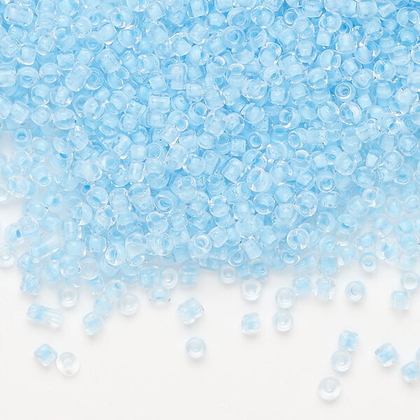 Seed bead, Ming Tree™, glass, pkg/1 pound, #11 round, transparent color-lined aqua. image number 0