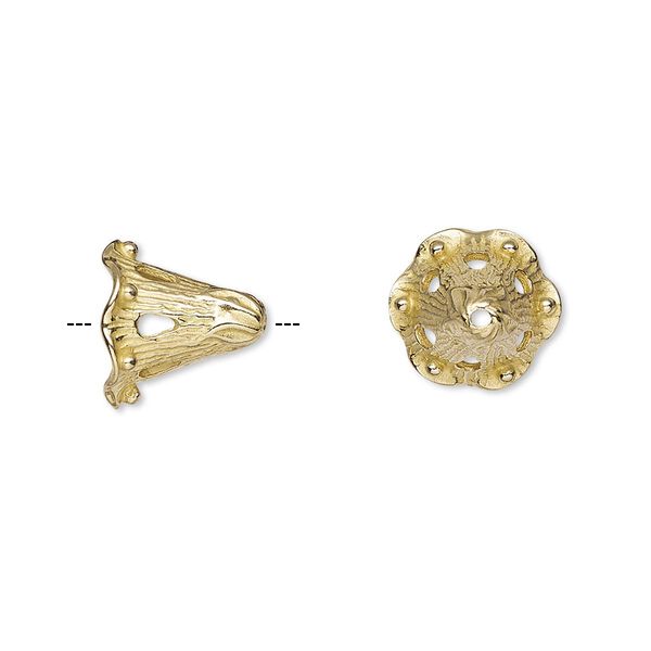 Cone, JBB Findings, brass, 11.5x11mm fancy beaded, 6.5mm inside diameter. Sold per pkg of 2. image number 0