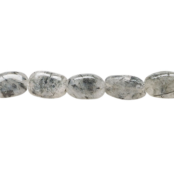 Tourmalinated quartz 1pkg1, hand-cut flat oval bead natural, 14 inch 8x6mm-12x8mm image number 0