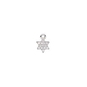 Drop, cubic zirconia and rhodium-plated sterling silver, clear, 7x6.5mm single-sided flat Star of David. Sold individually.