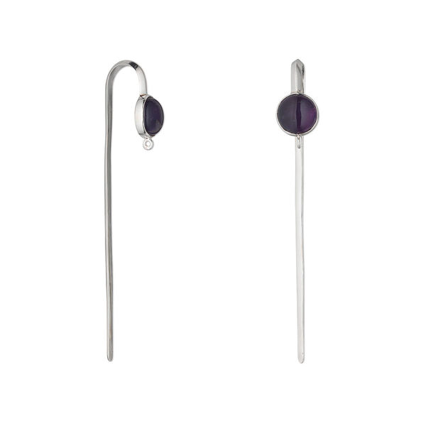 Bookmark, amethyst (natural) and sterling silver, 4-1/2 inches with 15mm cabochon. Sold individually. image number 0
