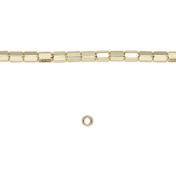 Bead, brass-finished "pewter" (zinc-based alloy), 3mm rounded cube. Sold per 8-inch strand. image number 0