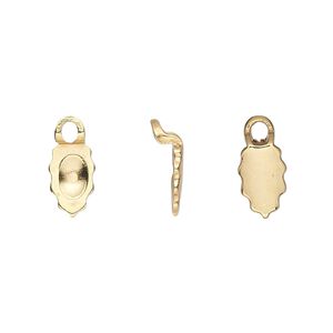 Bail, Aanraku®, glue-on earring, gold-plated "pewter" (zinc-based alloy), 13x6mm with 9x6mm leaf flat base. Sold per pkg of 4.