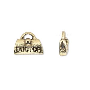 Charm, antique gold-plated pewter (tin-based alloy), 14.5x11mm doctor bag with "DOCTOR." Sold per pkg of 2.