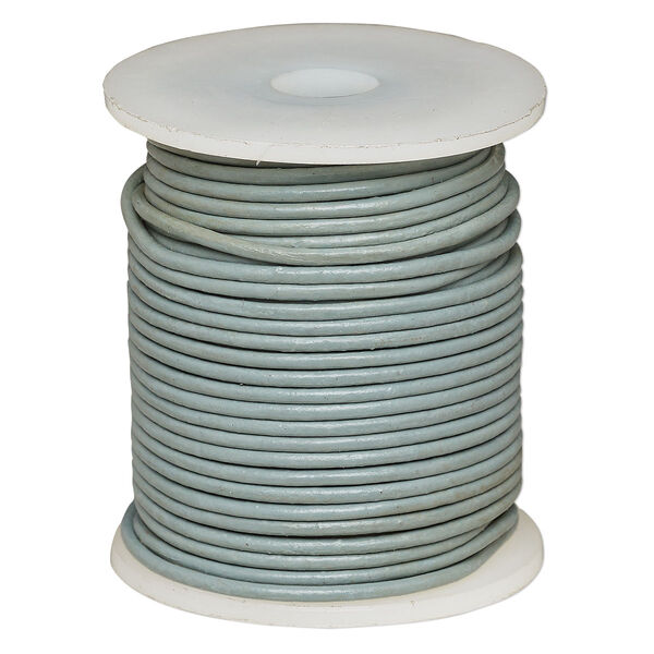 Cord, leather (dyed), grey, 2mm round. Sold per 25-yard spool. image number 0