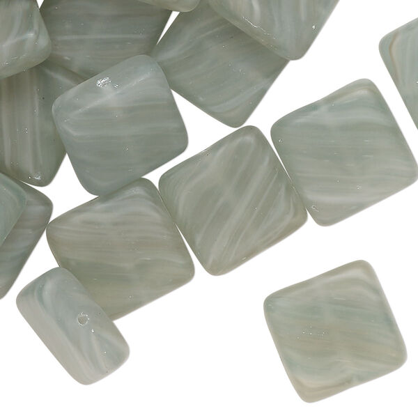 Bead, Czech pressed glass, translucent blue-grey, 13mm flat square. Sold per 2-ounce pkg, approximately 30 beads. image number 0