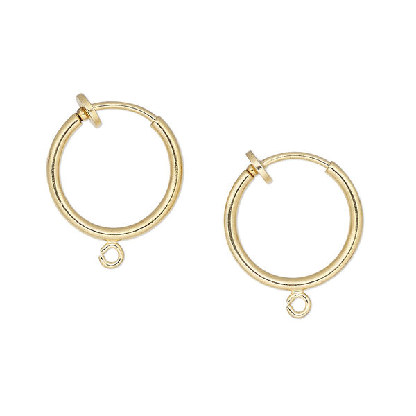 Earring, gold-plated brass, 15mm round hoop with pierced-look spring closure and open loop. Sold per pair. image number 0
