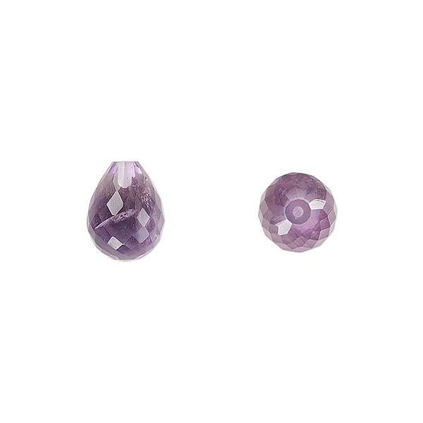 Amethyst 1pkg2, hand-cut half-drilled faceted teardrop bead natural B grade, 10x8mm image number 0