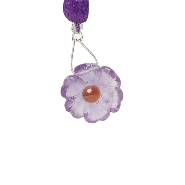 Amethyst / garnet 1pkg1, top-drilled hand-cut 1sided carved flower bead natural, 14mm image number 0