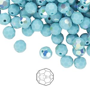 Bead 24pk turquoise AB, Preciosa Czech crystal 6mm round