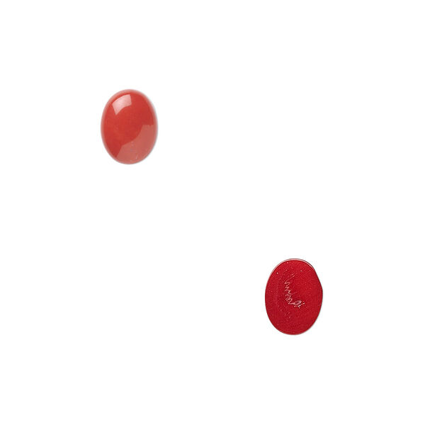 Cabochon, bamboo coral (dyed), red, 8x6mm calibrated oval, Mohs hardness 3-1/2 to 4. Sold per pkg of 2. image number 0