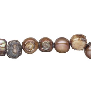 Freshwater pearl 1pkg1, top-drilled / center-drilled semi-round, 15 inch antique iris gold 7-8mm cultured