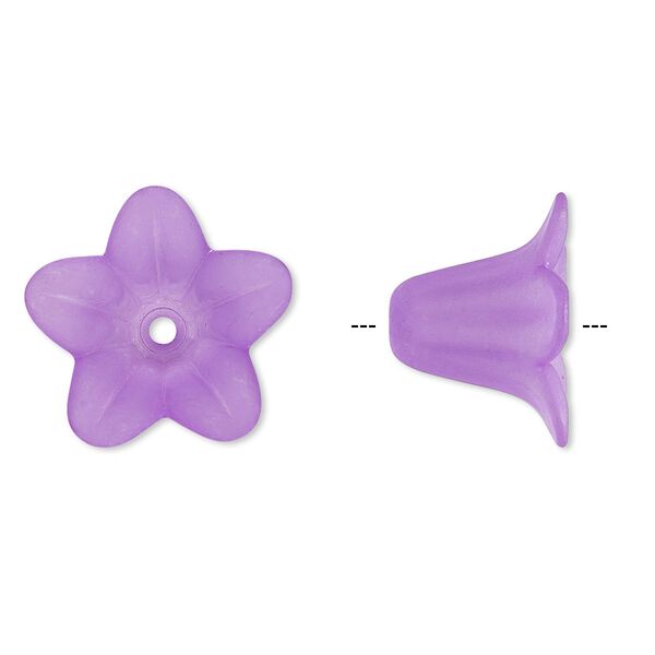 Component, acrylic, translucent frosted violet, 17x12mm flower. Sold per pkg of 100. image number 0