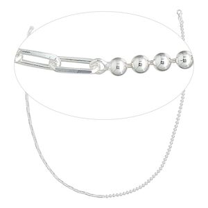 Chain 1pkg1 sterling silver ball & cable, 3mm / 3.3mm cut / lobster claw clasp, 18 inch