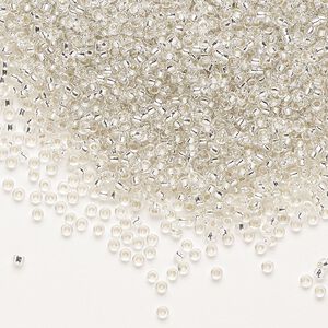 Seed bead, Miyuki, glass, pkg/250g, #15 rocaille, transparent silver-lined crystal clear (RR-1).