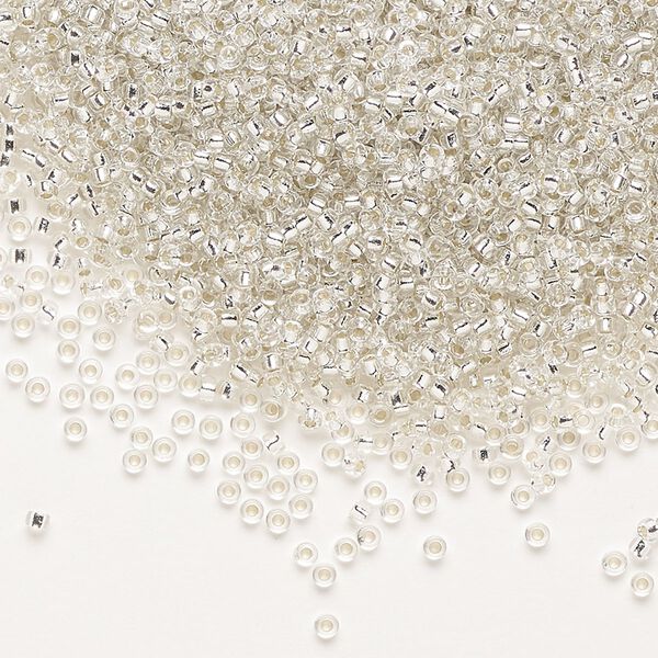 Seed bead, Miyuki, glass, pkg/250g, #15 rocaille, transparent silver-lined crystal clear (RR-1). image number 0