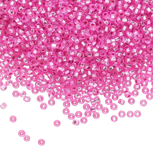Seed bead, Preciosa Ornela Czech glass, pkg/500g, #11 rocaille, transparent silver-lined dark pink, (18277). image number 0