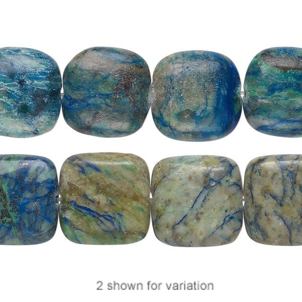 Bead, chrysocolla (stabilized), 14mm square, B grade, Mohs hardness 2 to 4. Sold per 8-inch strand, approximately 10 beads. image number 0