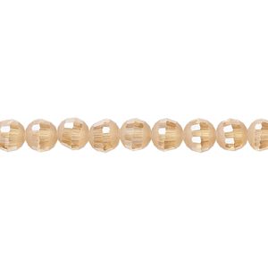 Bead 1pk 96 facets translucent amber peach AB half-matte, Celestial Crystal® 6mm round 8 inch