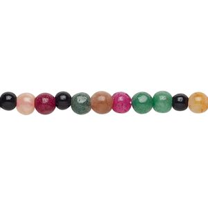 Multi-gemstone / glass 1pkg1, hand-cut round bead 13 inch 4-5mm