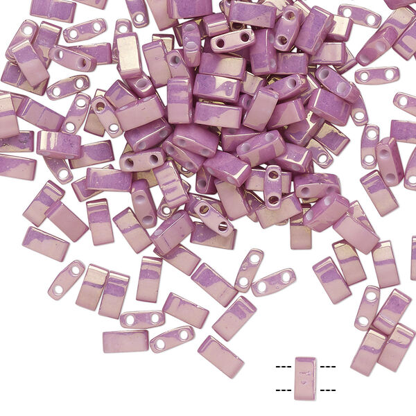 Seed bead, TILA®, glass, pkg/10g, 5x2.3mm half tila rectangle, opaque luster mauve, (HTL-1867). image number 0