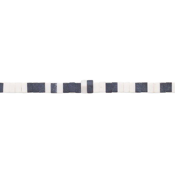 Bead, porcelain, opaque matte black and white, 2.5x1.5mm squaredelle. Sold per 8-inch strand, approximately 120 to 140 beads. image number 0