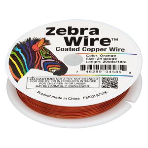 Wire, Zebra Wire™, color-coated copper, orange, round, 24 gauge. Sold per 20-yard spool.
