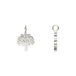 Charm, stainless steel, 10x9mm double-sided tree of life. Sold per pkg of 2.