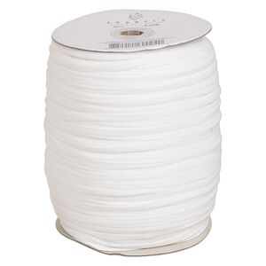 Cord, elastic, white, 6mm flat, 50-pound test. Sold per 250-meter spool.