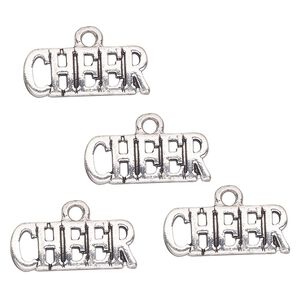 Charm, antique silver-finished "pewter" (zinc-based alloy), 18x8mm single-sided cheer. Sold per pkg of 4.