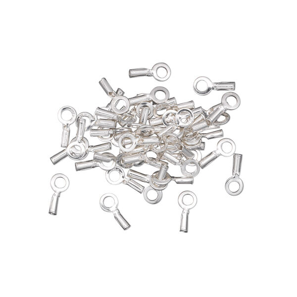 Crimp end, sterling silver, 3x1mm tube with loop, 0.4mm inside diameter. Sold per pkg of 10. image number 0
