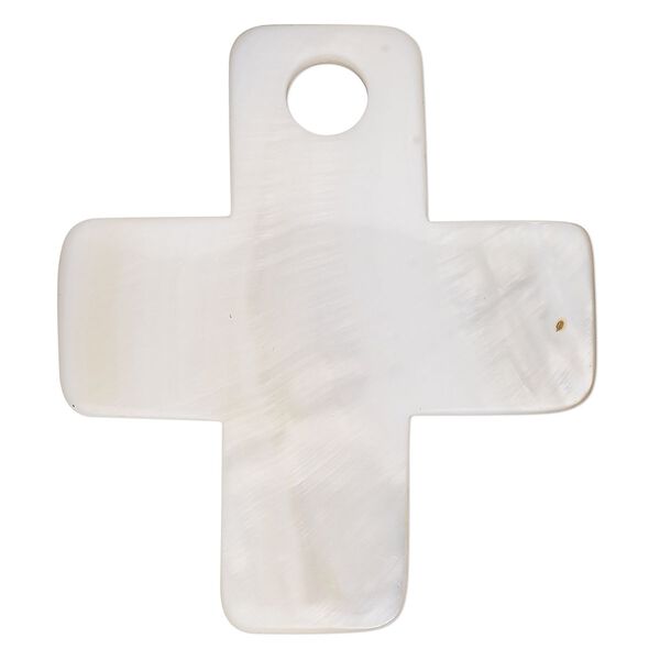 Focal, blister pearl shell (bleached), 63x55mm curved cross, Mohs hardness 3-1/2. Sold individually. image number 0