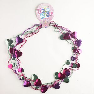 Necklace assortment, plastic, purple / pink / green, 7x6mm-31x28mm heart. Sold per pkg of (5) 32-inch necklaces.