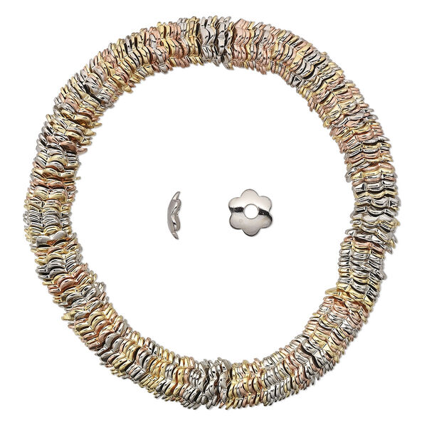 Bead cap, gold- / silver- / copper-plated steel, 7x2mm flower, fits 8-10mm bead. Sold per 6-1/2 inch strand, approximately 300 bead caps. image number 0