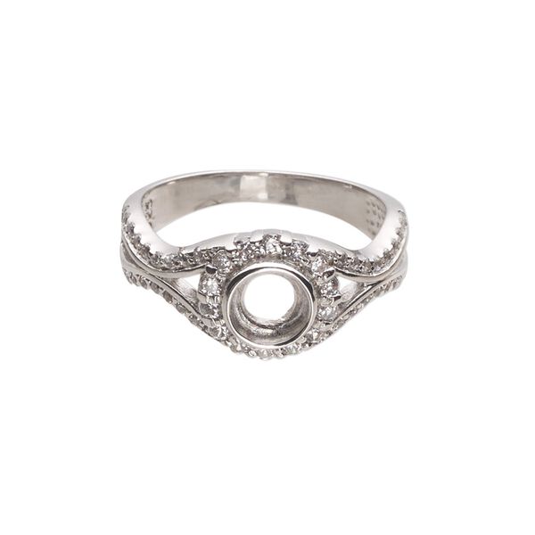 Ring, Almost Instant Jewelry®, rhodium-plated sterling silver and cubic zirconia, clear, 11mm wide with open back and SS29 or 6mm glue-in setting, size 9. Sold individually. image number 0