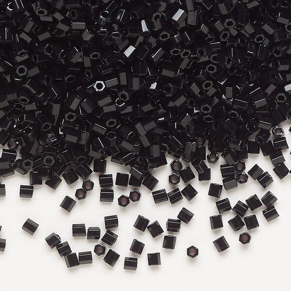 Seed bead, Miyuki, glass, pkg/250g, #11 2-cut hex, opaque black (HEX-652). image number 0