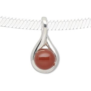 Pendant, carnelian (dyed / heated) and sterling silver, 28x14mm teardrop with 10mm round. Sold individually.