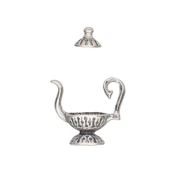 Bead cap, sterling silver, 18x10mm teapot, fits 8-10mm bead. Sold per 2-piece set. image number 0