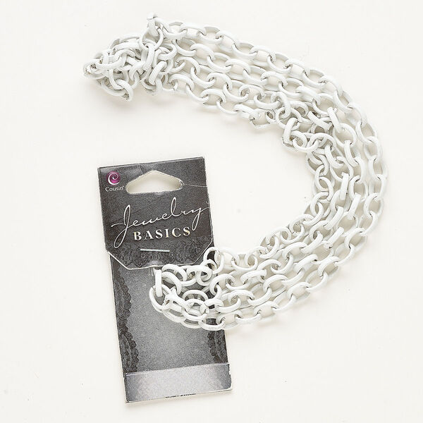 Chain, steel and enamel, white, 7mm rolo. Sold per pkg of 34 inches. image number 0