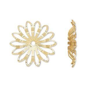 Component, gold-plated brass, 23mm filigree flower. Sold per pkg of 24.